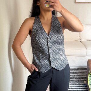 Vintage Grey and Black Printed Tailored Vest